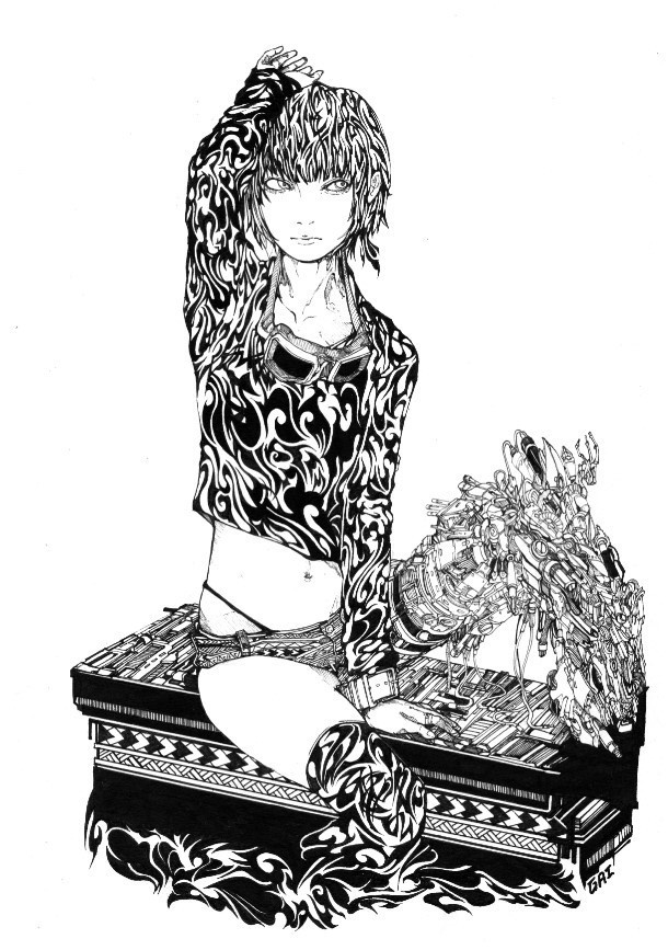 ペン画「サイボーグ女性」原画