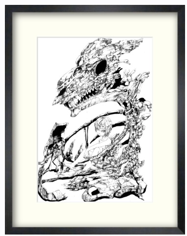 ペン画「竜骨と少年」原画