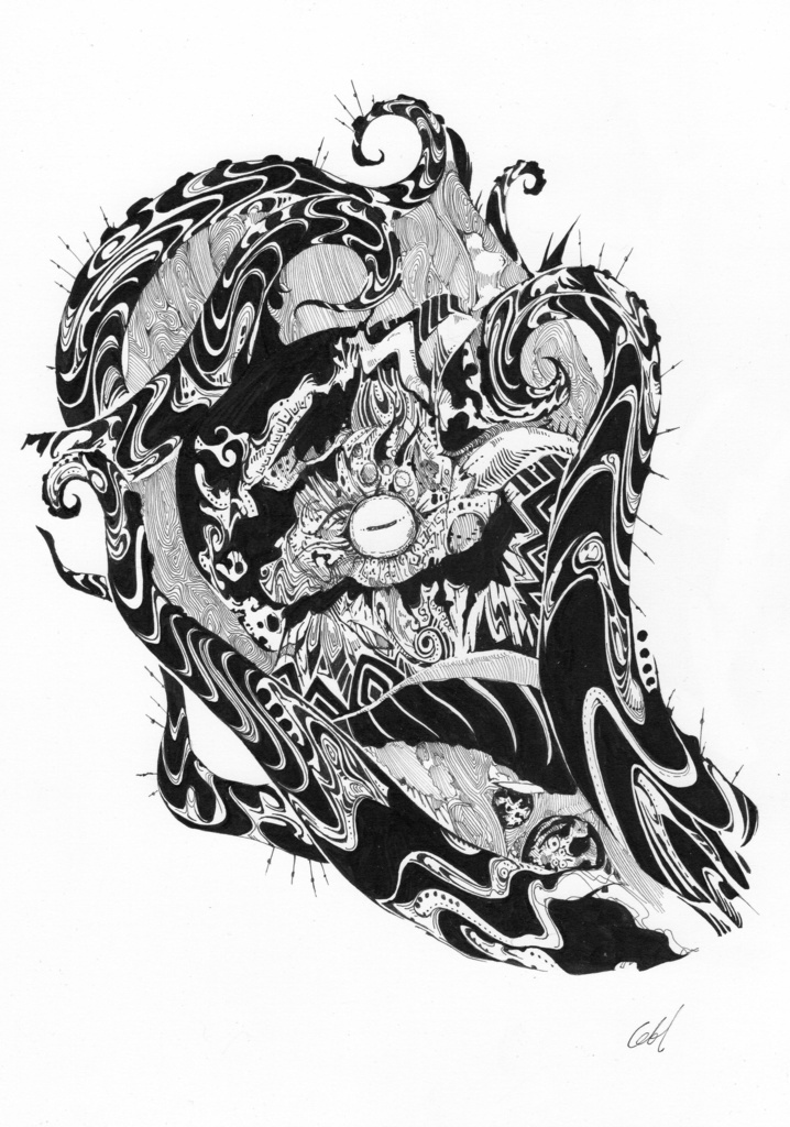 イカ ペン画　原画