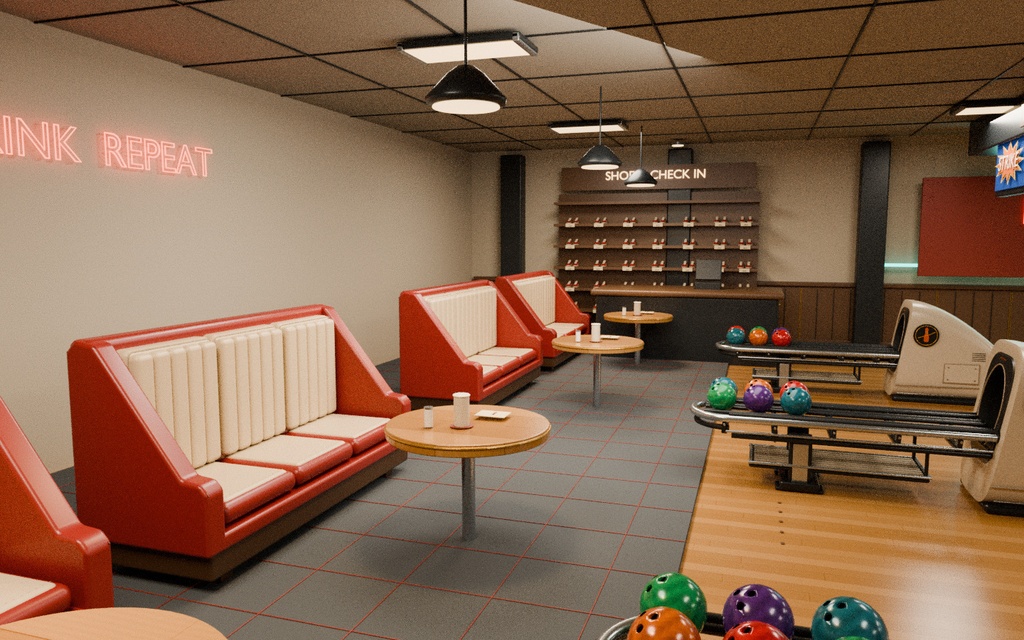 Retro Bowling Alley | ボウリング場3Dモデル