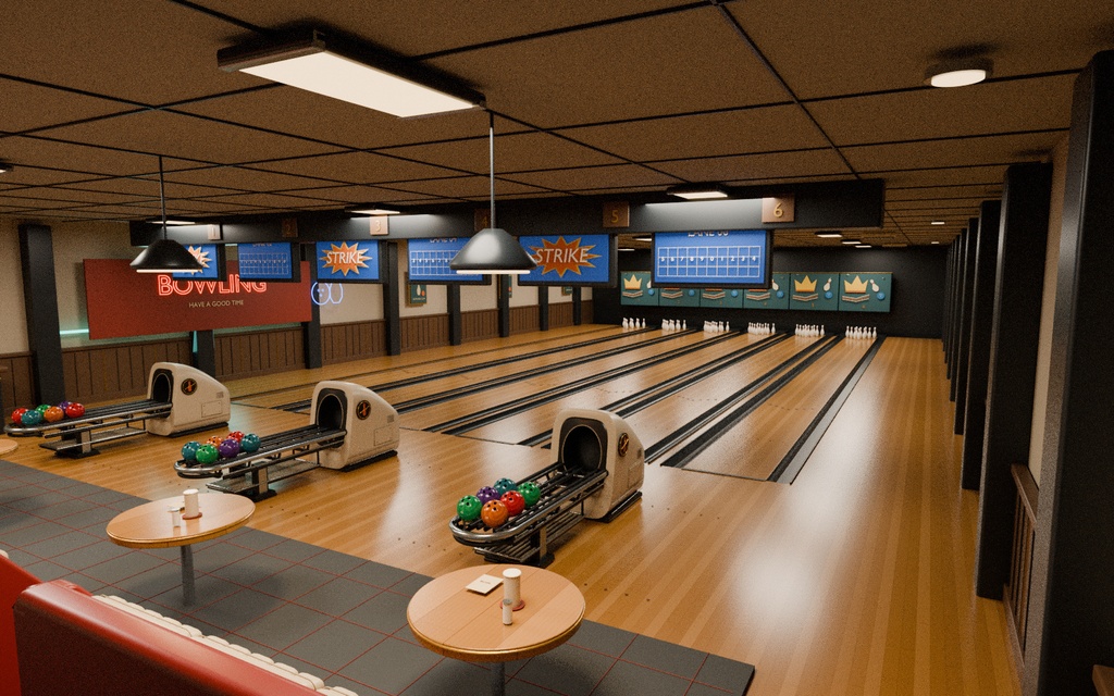 Retro Bowling Alley | ボウリング場3Dモデル