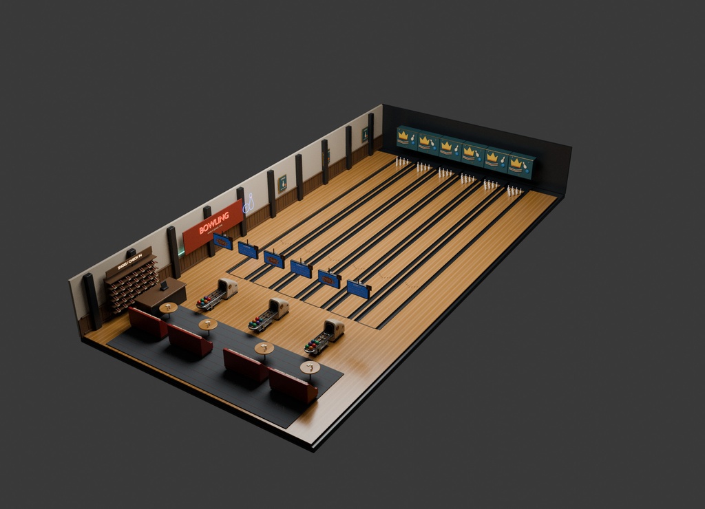 Retro Bowling Alley | ボウリング場3Dモデル