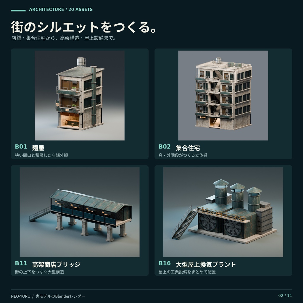 NEO YORU 100|サイバーパンク都市 3Dアセット集