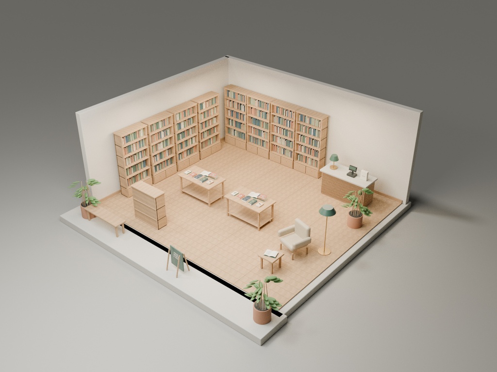 FOLIO Bookstore|木の温もりを感じる書店 3Dモデル