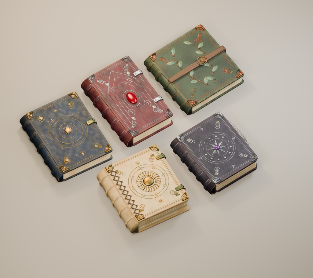 AGED GRIMOIRES｜古書・魔術書 3Dモデル5冊セット【FBX / Blender / PBR】