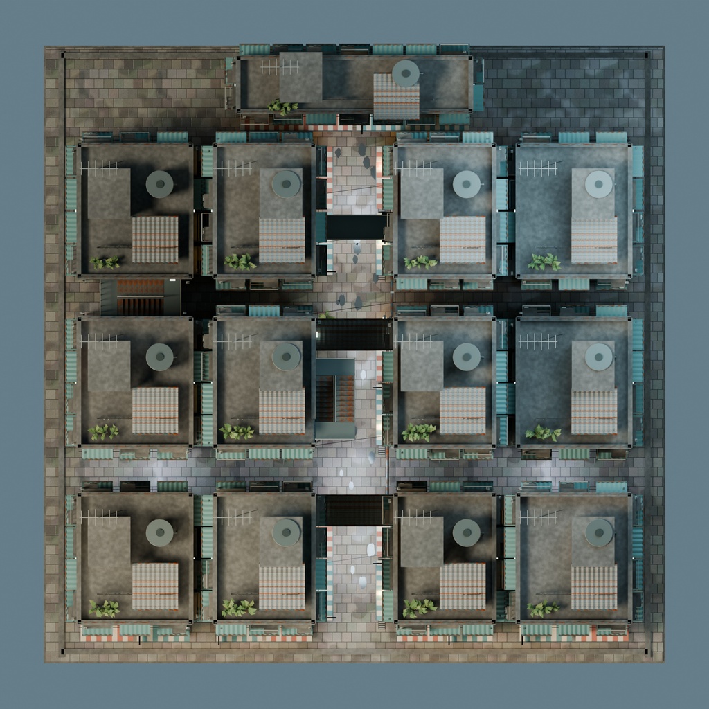 Lantern Court|九龍城風・立体都市 3D環境モデル【Blender / GLB】