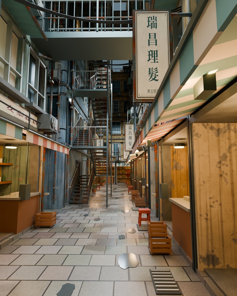 Lantern Court|九龍城風・立体都市 3D環境モデル【Blender / GLB】