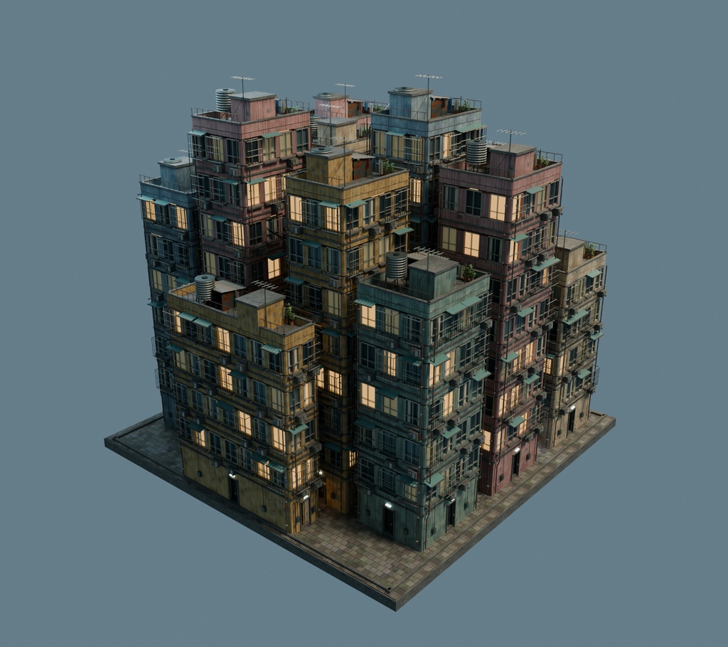 Lantern Court|九龍城風・立体都市 3D環境モデル【Blender / GLB】