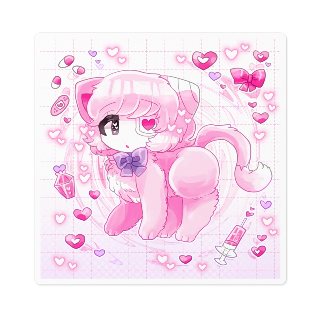 マカロン　PINKCAT ステッカー 100 x 100 (mm)