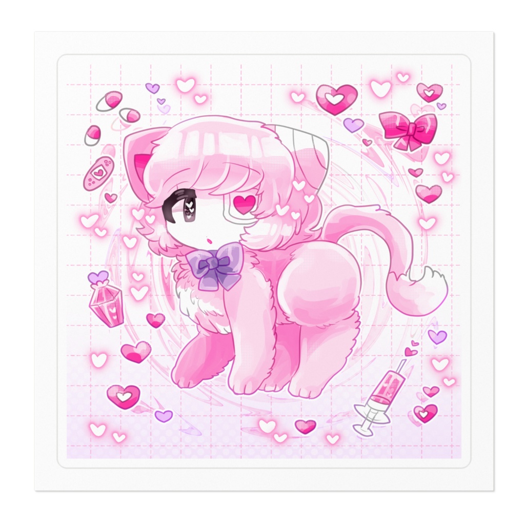 マカロン PINKCAT ステッカー 100 x 100 (mm)