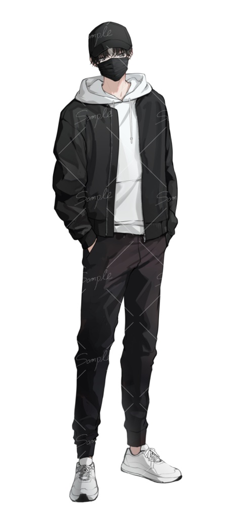 【立ち絵素材png、psd】黒髪カジュアルファッション男性