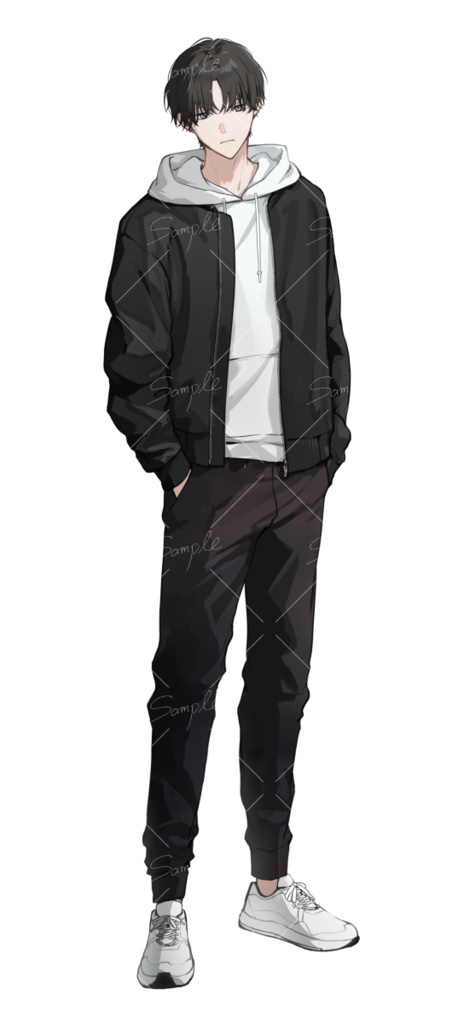 【立ち絵素材png、psd】黒髪カジュアルファッション男性