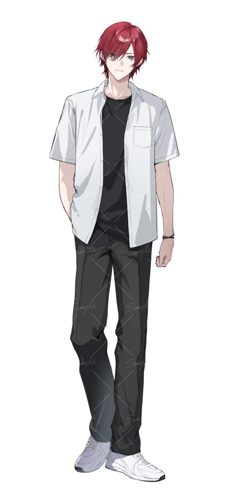 【立ち絵素材png、psd】赤髪学制服男子【表情差分あり】