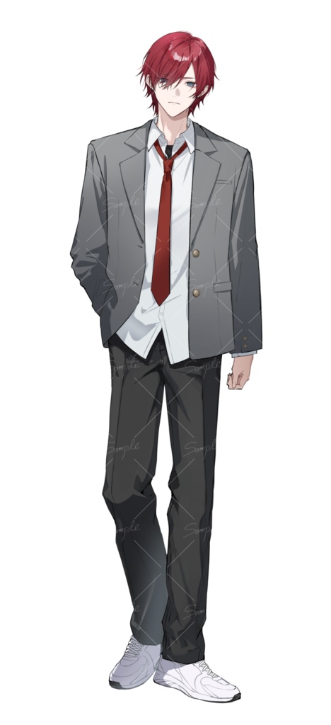 【立ち絵素材png、psd】赤髪学制服男子【表情差分あり】