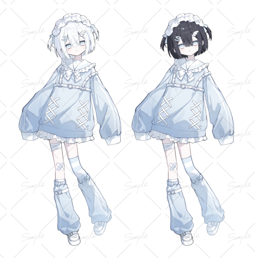 【立ち絵素材png、psd】水色・天使界隈少女【表情差分あり】