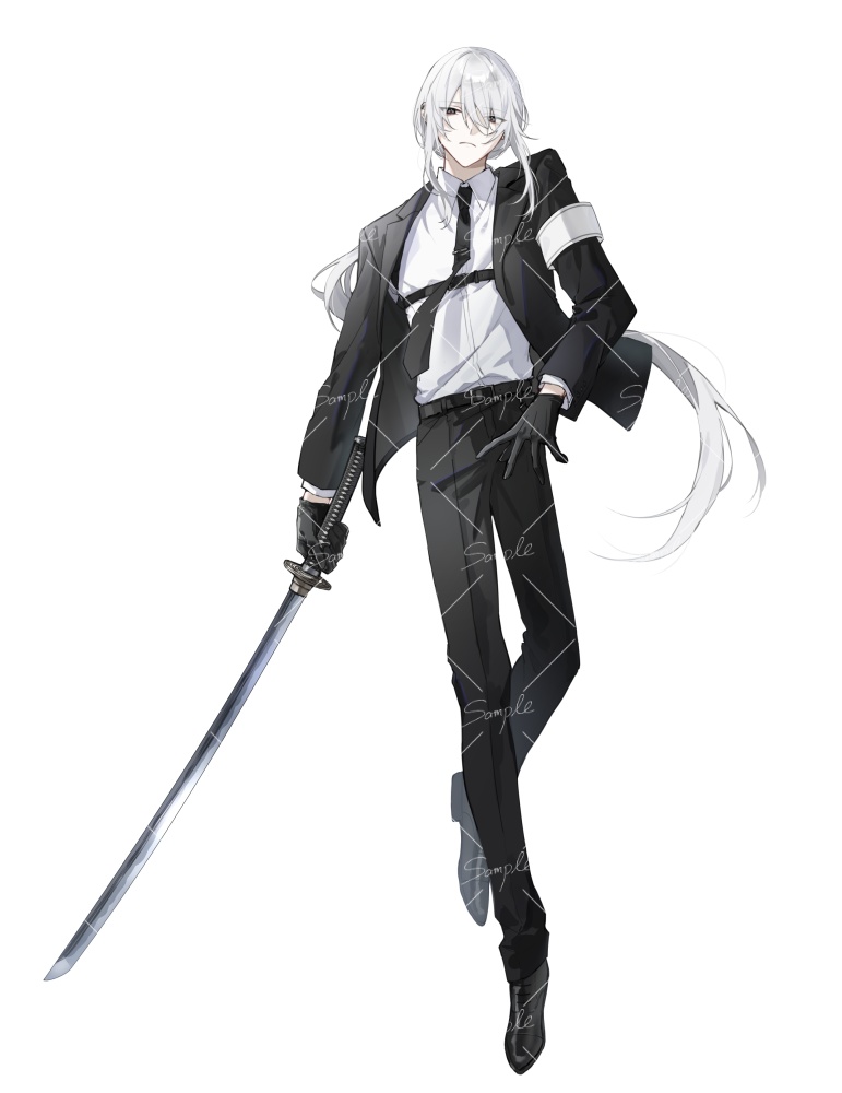 【立ち絵素材png、psd】刀を持ったスーツ男性立ち絵【表情差分あり】