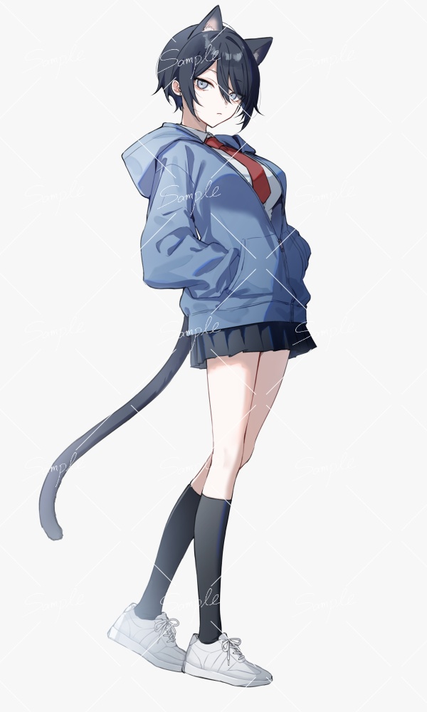 【立ち絵素材png、psd】クールボーイッシュな制服少女立ち絵【表情差分あり】