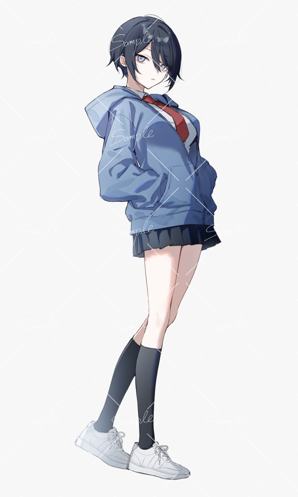 【立ち絵素材png、psd】クールボーイッシュな制服少女立ち絵【表情差分あり】