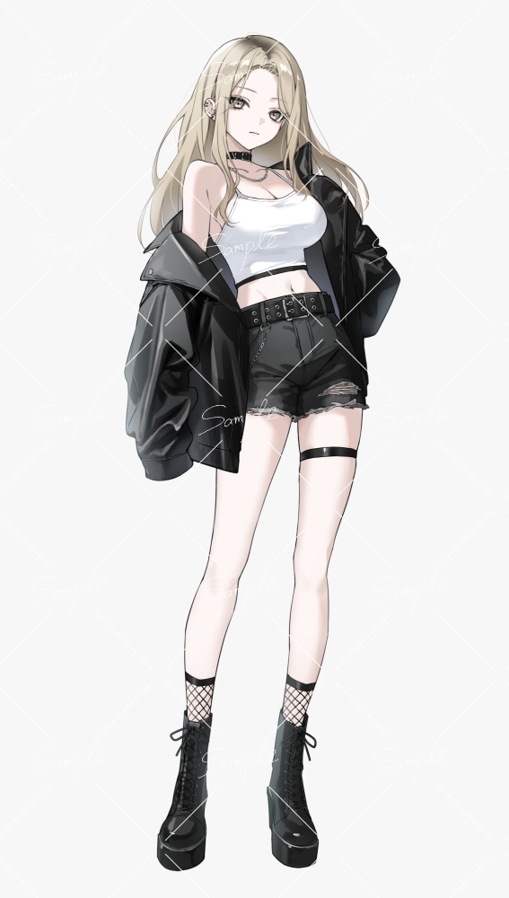 【立ち絵素材png、psd】クールパンクギャル立ち絵【表情差分あり】