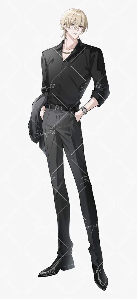【立ち絵素材png、psd】金髪のホストっぽいスーツの男性立ち絵【表情差分あり】