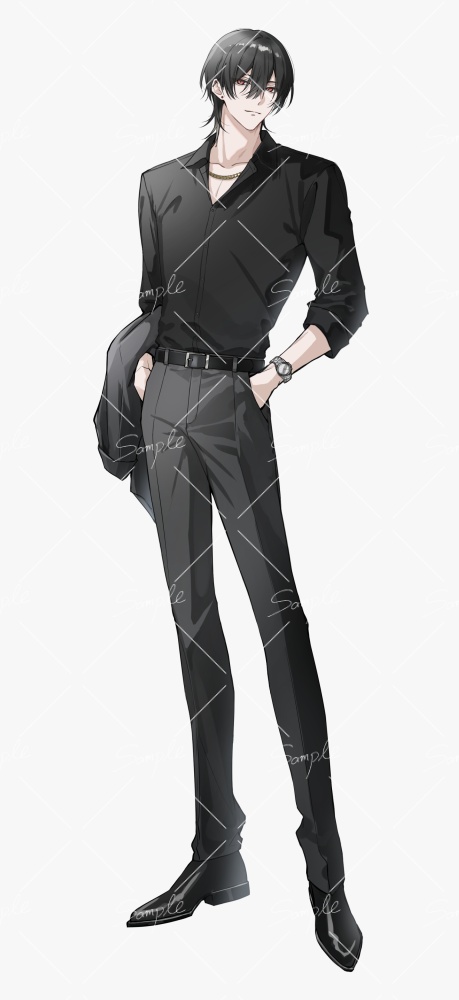 【立ち絵素材png、psd】黒髪のホストっぽいスーツの男性立ち絵【表情差分あり】