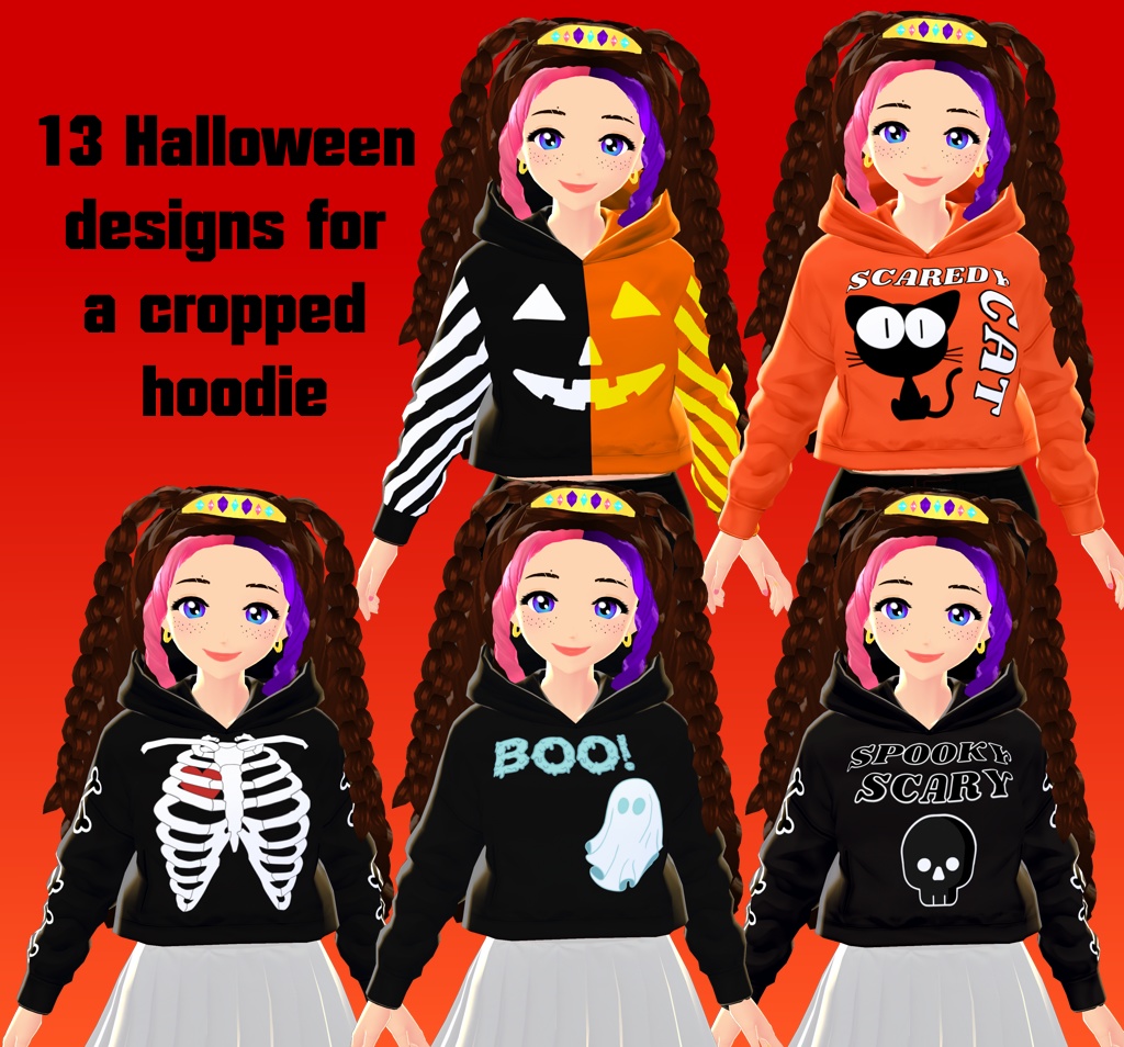 13 Spooky Halloween Cropped Hoodies Pack for VROID ブイチューバー