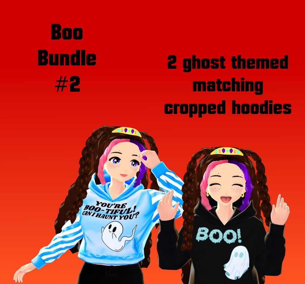 Spooky Halloween Cropped Hoodie Bundles of 2 for VROID ブイチューバー