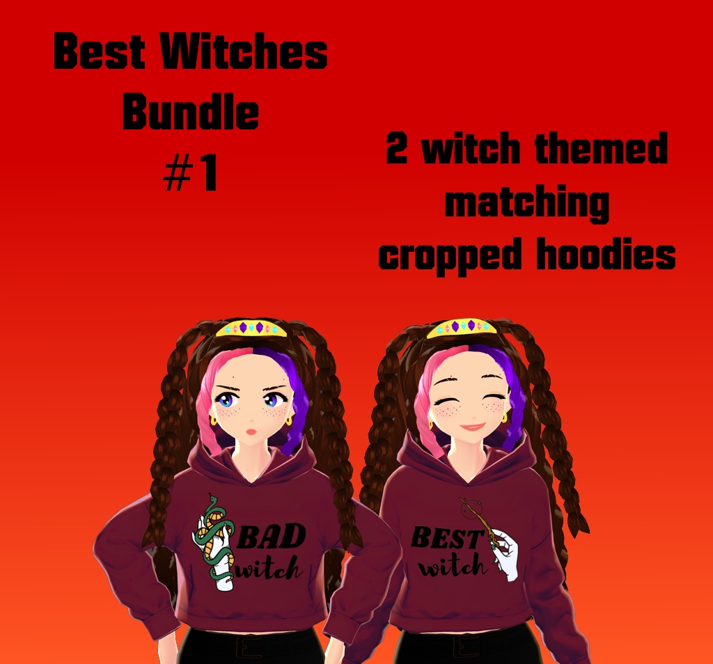 Spooky Halloween Cropped Hoodie Bundles of 2 for VROID ブイチューバー