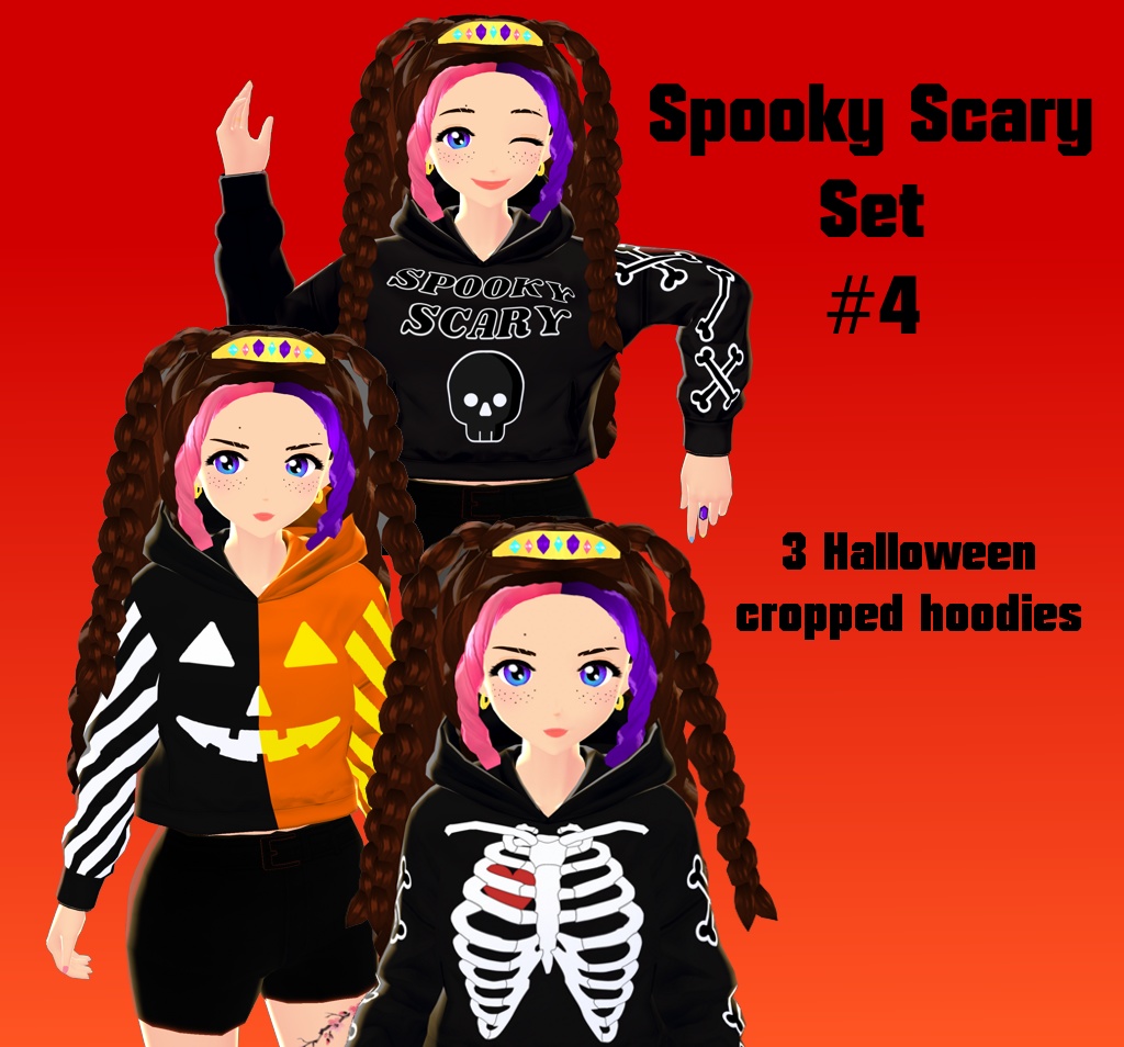 Spooky Halloween Cropped Hoodies Sets for VROID ブイチューバー