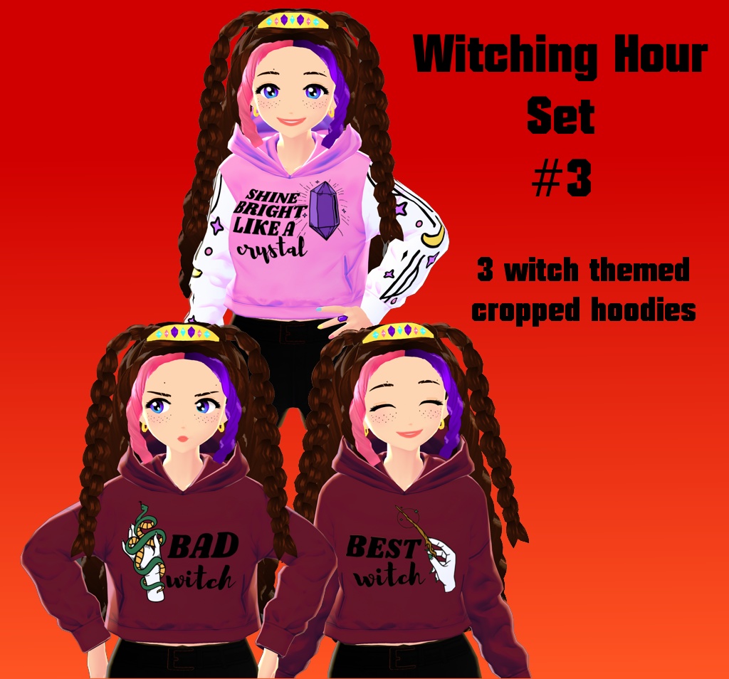 Spooky Halloween Cropped Hoodies Sets for VROID ブイチューバー