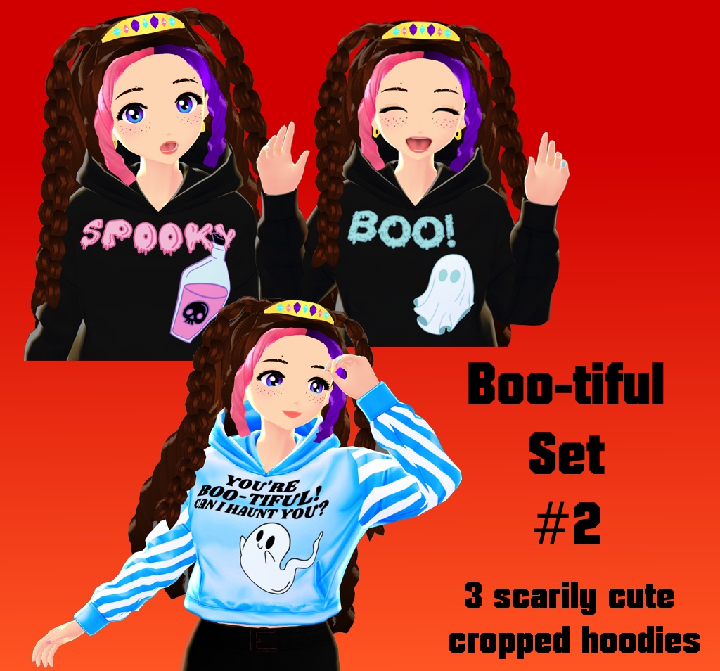 Spooky Halloween Cropped Hoodies Sets for VROID ブイチューバー
