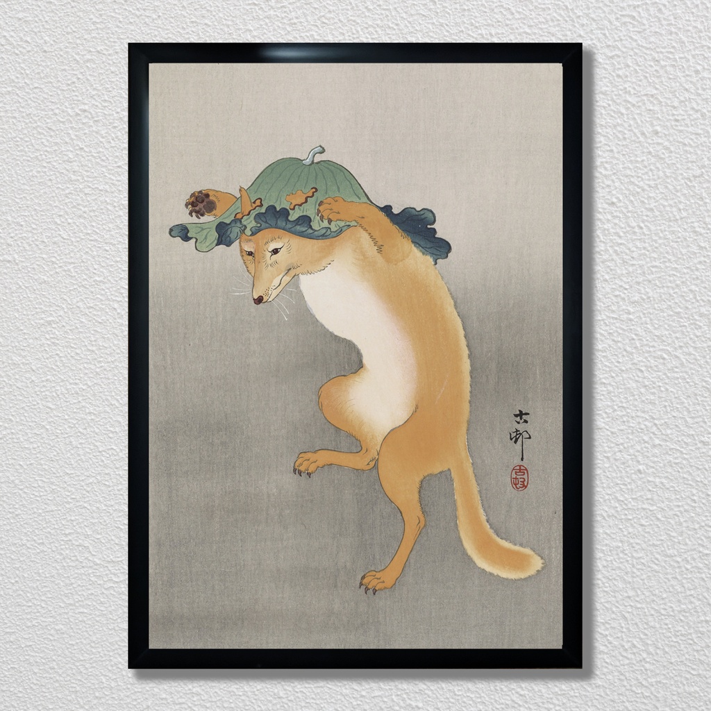 【A3ポスター】小原古邨 踊る狐 新版画 Dancing Fox Ohara Koson Ukiyo-e Art Poster キツネ 縁起物 和モダン 北欧 インテリア 壁掛け 絵画 日本画【MUSE no.00049】