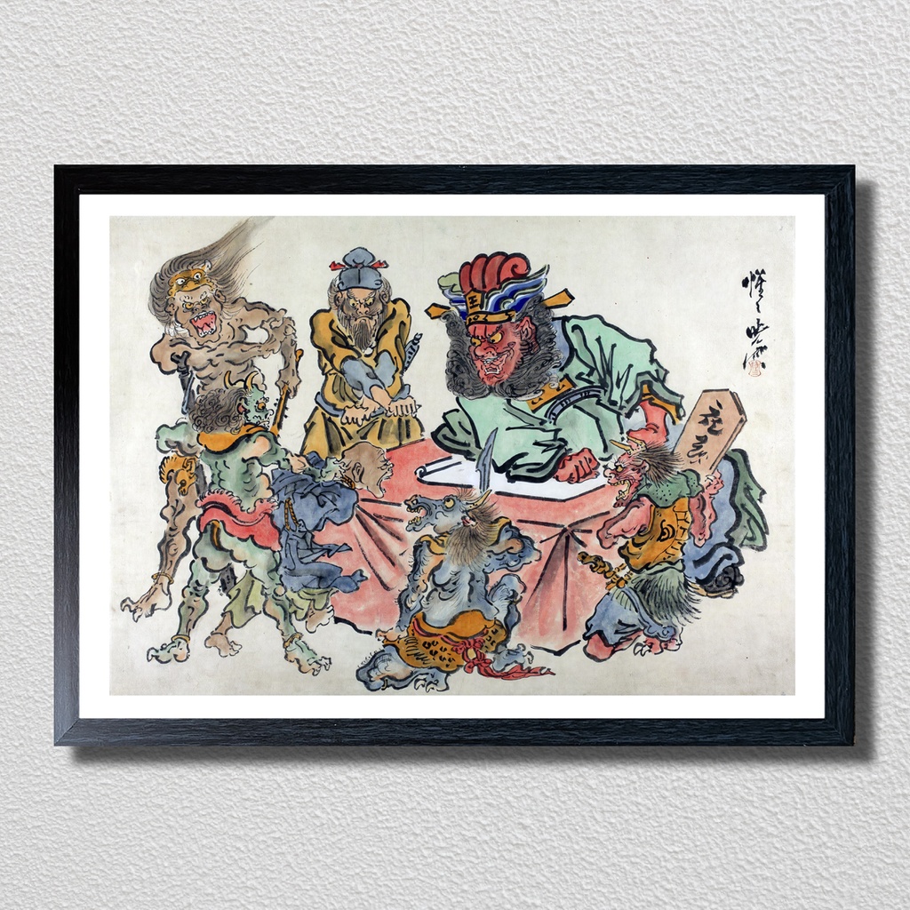 【A3ポスター】河鍋暁斎 閻魔大王 浮世絵 浄鏡図 地獄絵 鬼 妖怪 King Enma Kawanabe Kyosai Ukiyo-e Art Poster 和モダン インテリア 壁掛け 絵画 日本画【MUSE no.00078】