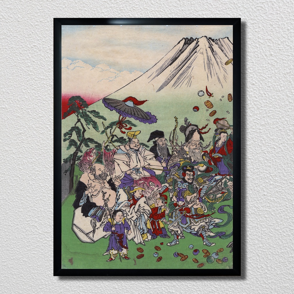 【A4ポスター 3枚セット】河鍋暁斎 七福冨士之萬㐂神 浮世絵 3枚続 猪 富士山 縁起物 開運 七福神 The Seven Lucky Gods and the Giant Boar at Mt. Fuji Kawanabe Kyosai Ukiyo-e Art Poster 和モダン インテリア 壁掛け 絵画【MUSE no.00873A4】