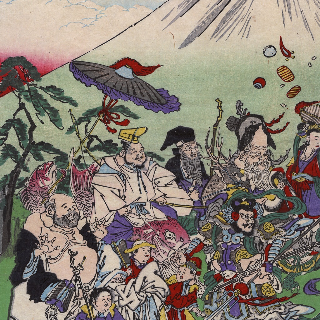 【A3ポスター 3枚セット】河鍋暁斎 七福冨士之萬㐂神 浮世絵 3枚続 猪 富士山 縁起物 開運 七福神 The Seven Lucky Gods and the Giant Boar at Mt. Fuji Kawanabe Kyosai Ukiyo-e Art Poster 和モダン インテリア 壁掛け 絵画【MUSE no.00873A3】