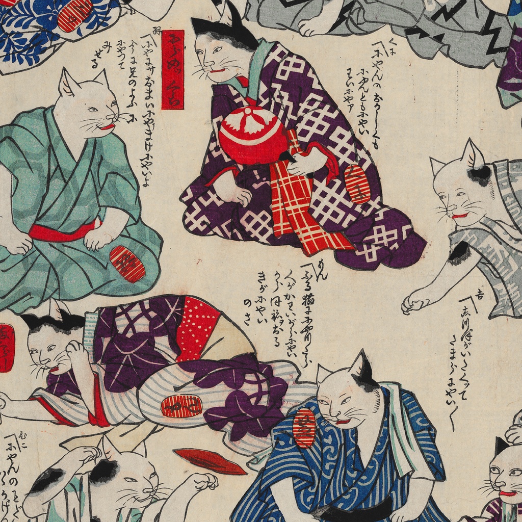 【A4ポスター 3枚セット】三代目歌川国貞 芸競猫の戯 戯画 浮世絵 3枚続 ねこ 猫 猫グッズ Cats Competing in Arts Utagawa Kunisada III Ukiyo-e Art Poster 和モダン インテリア 壁掛け 絵画【MUSE no.00871A4】