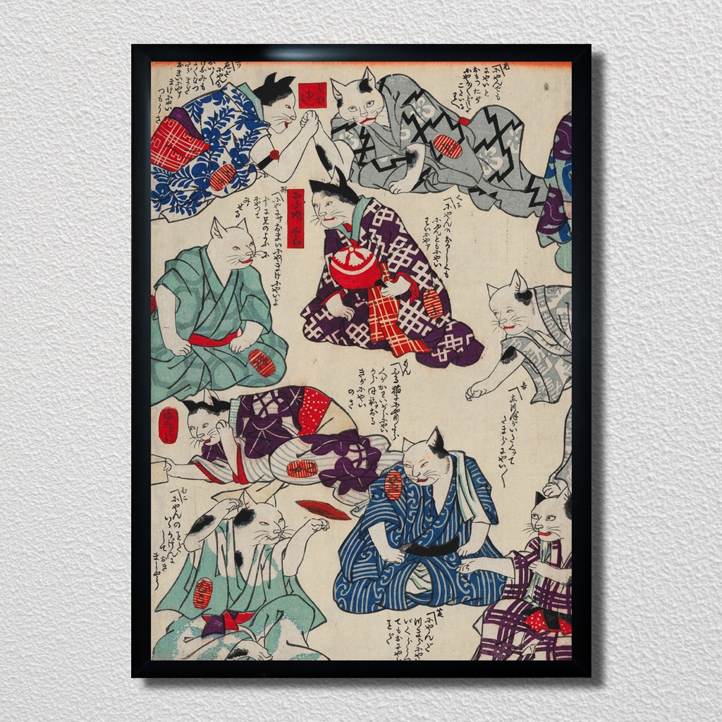 【A3ポスター 3枚セット】三代目歌川国貞 芸競猫の戯 戯画 浮世絵 3枚続 ねこ 猫 猫グッズ Cats Competing in Arts Utagawa Kunisada III Ukiyo-e Art Poster 和モダン インテリア 壁掛け 絵画【MUSE no.00871A3】