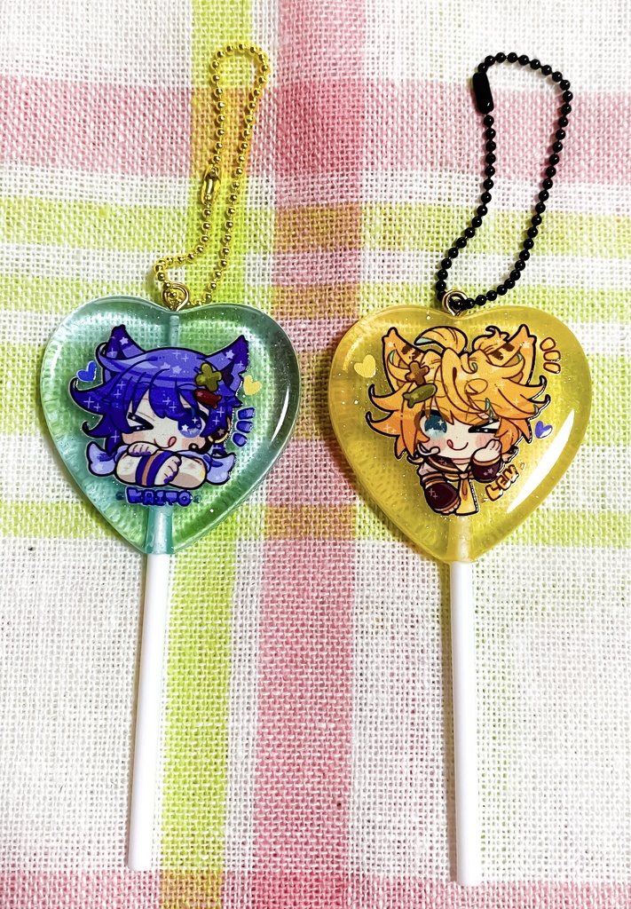 ねこカイトとねこレンのペロキャンキーホルダー