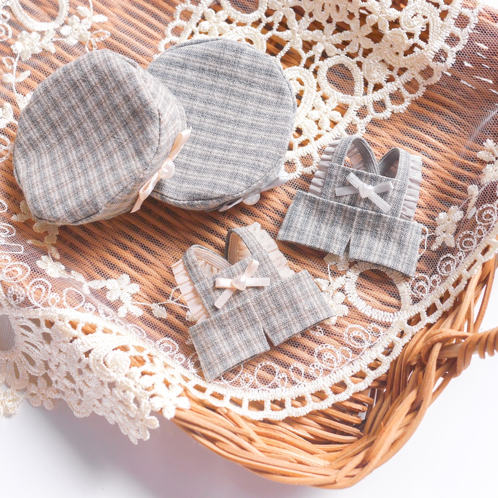 秋チェックフリルサロペット＆ベレー帽