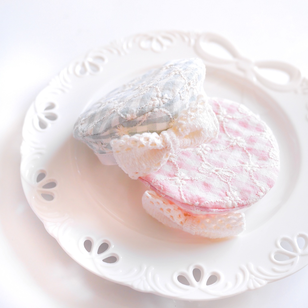 リボン刺繍ギンガムチェック ベレー帽