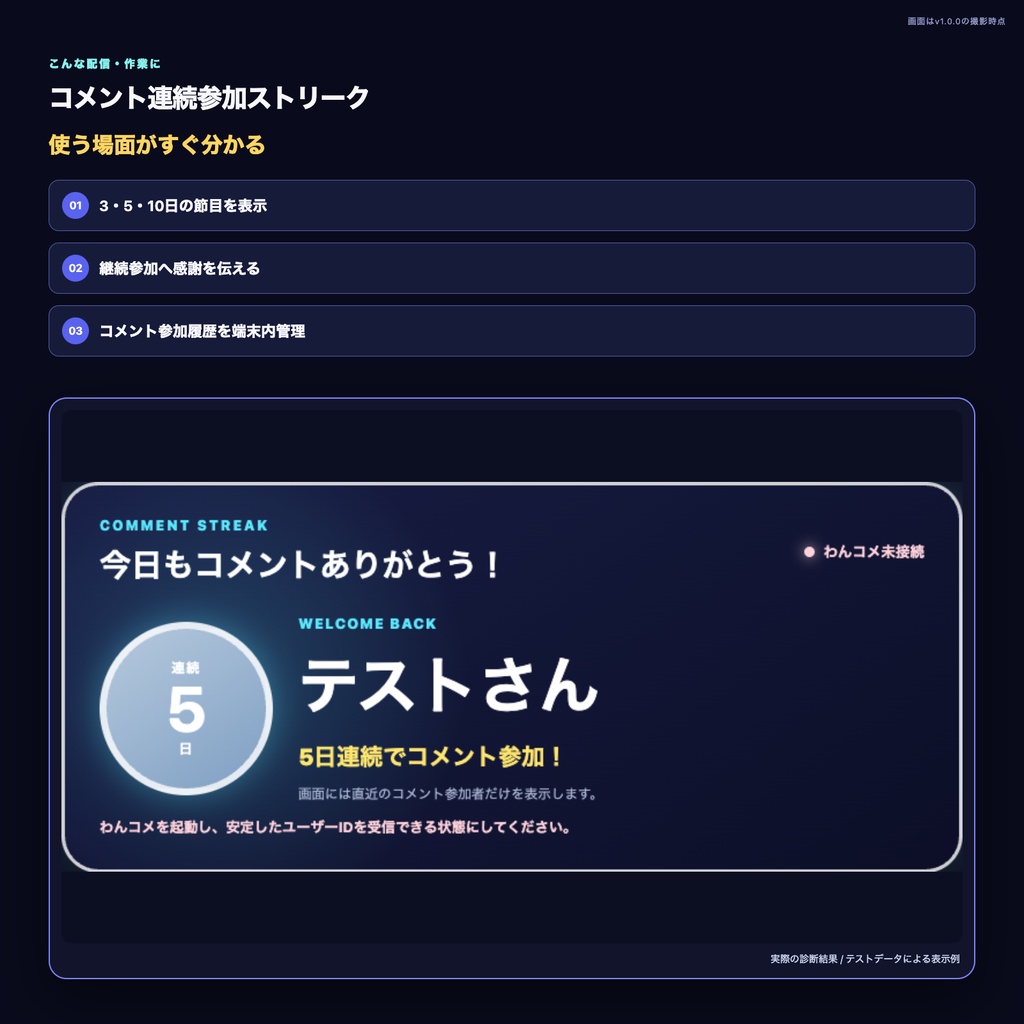 【わんコメ・OBS】コメント連続参加ストリーク