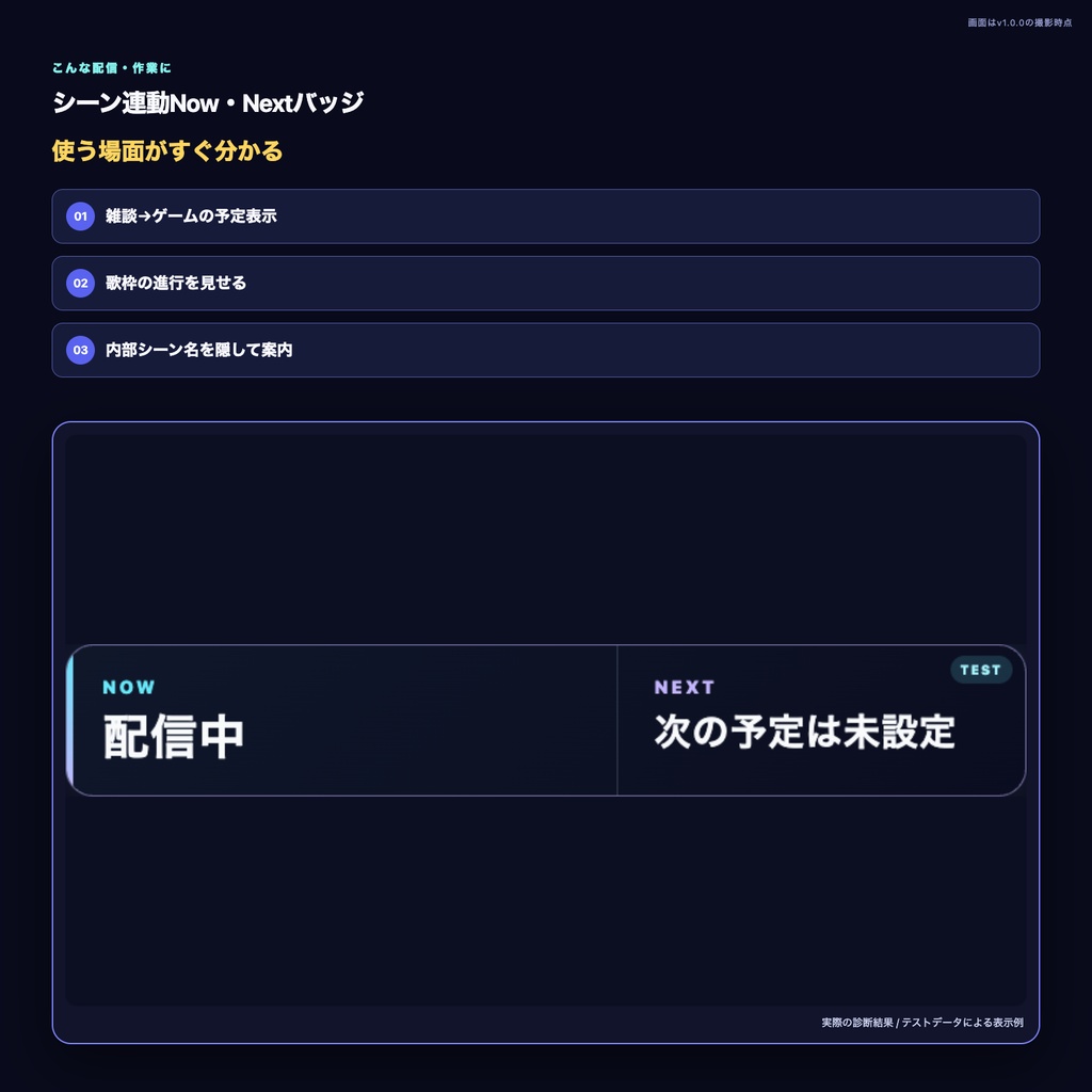 【OBS配信ツール】シーン連動Now・Nextバッジ