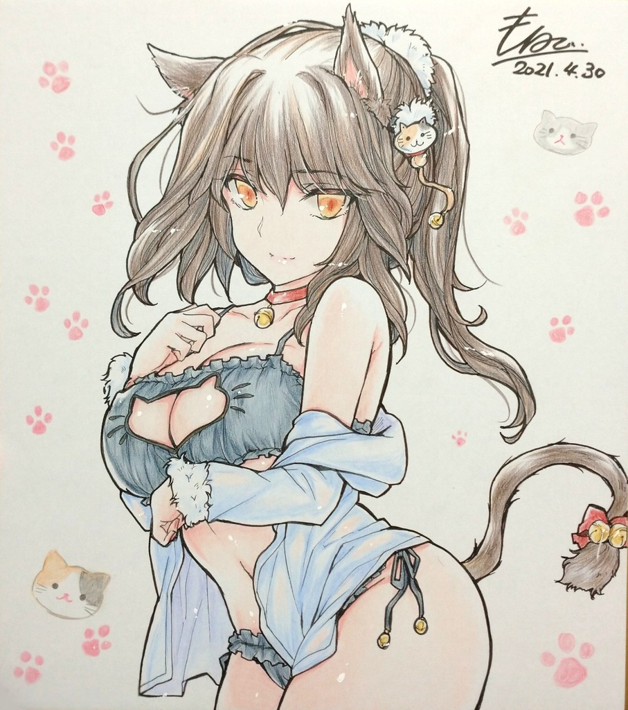 ※お取引完了【直筆色紙】にゃんにゃんネコ娘【オリジナル】