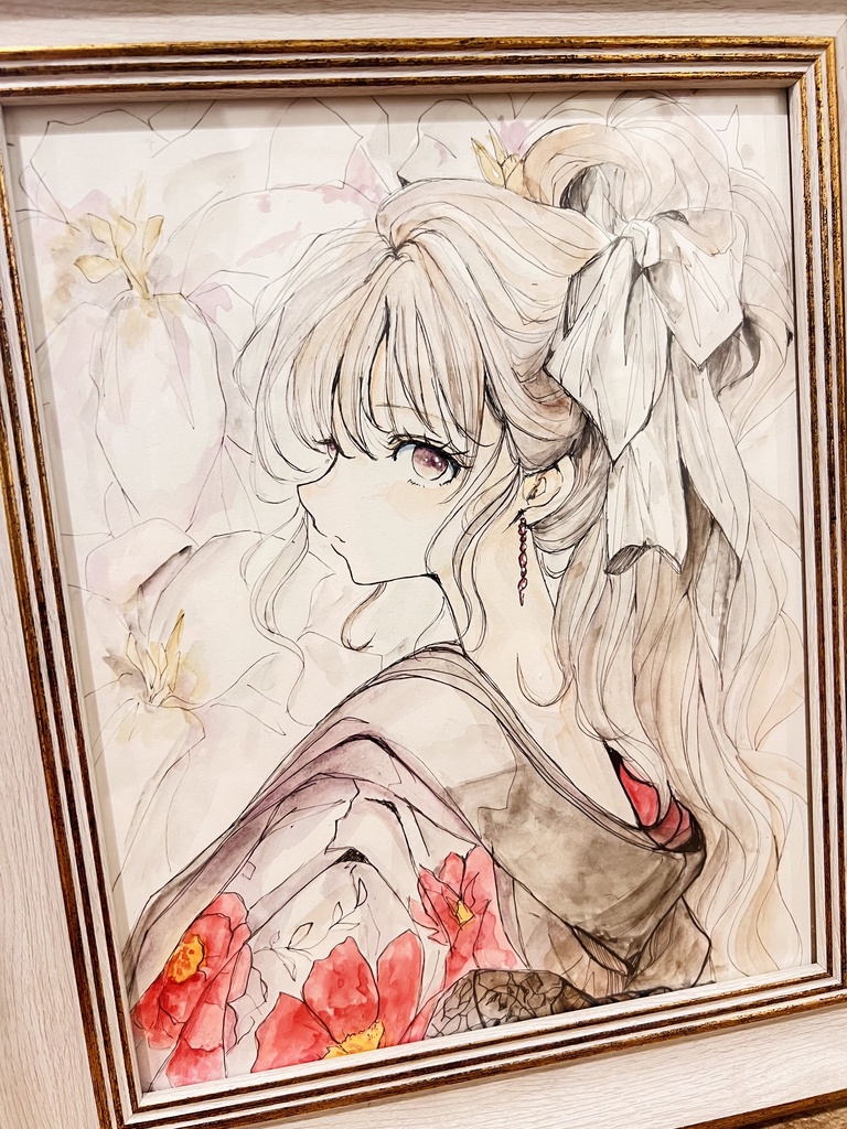 【6切額装原画】秋の白縁