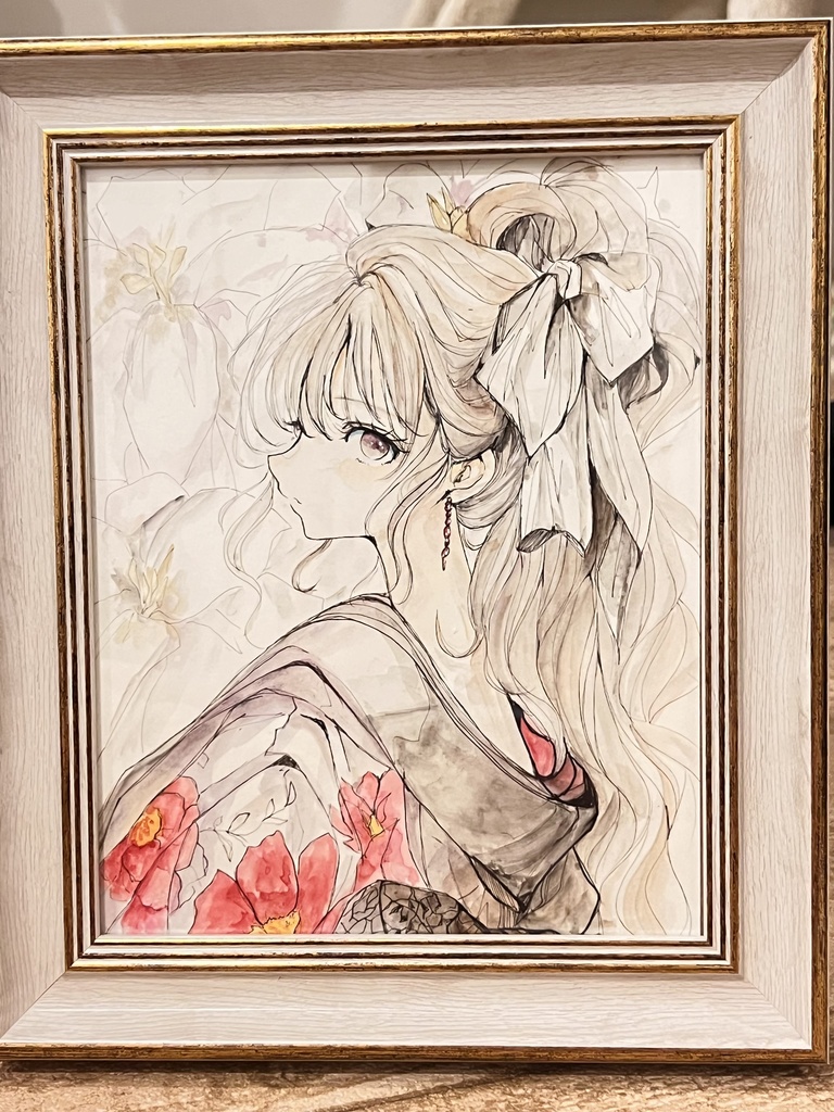【6切額装原画】秋の白縁