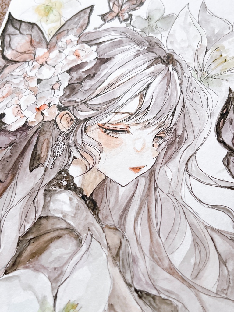 【6切額装原画】秋の白夢