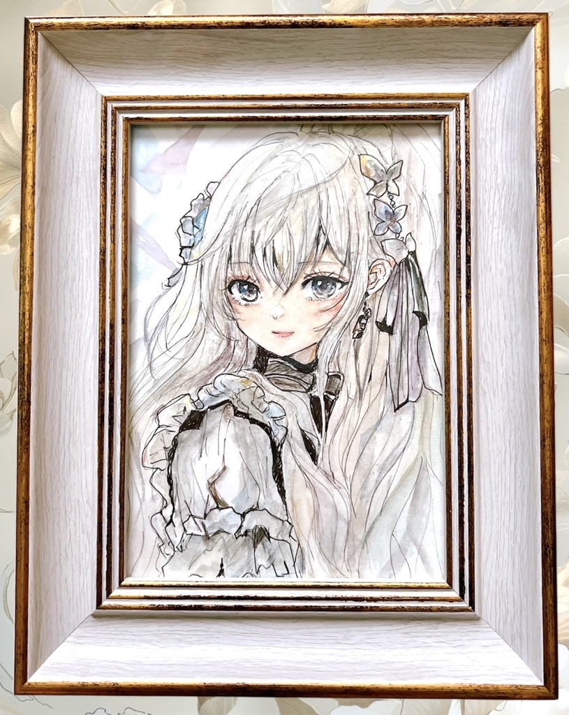 【2L額装原画】秋の白華