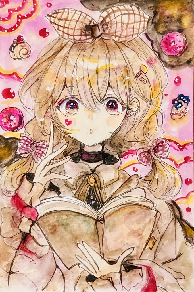 【ハガキサイズ原画】ほんわか読書