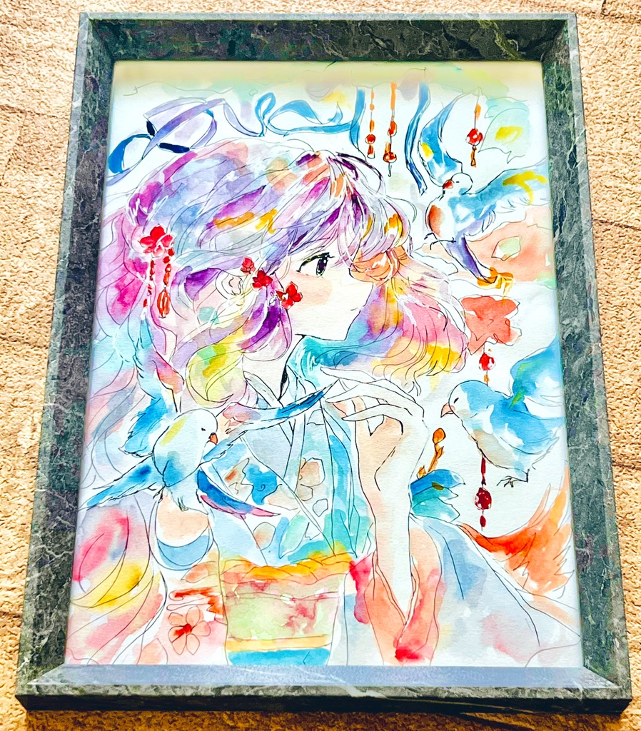 A4透明水彩原画【着物1】