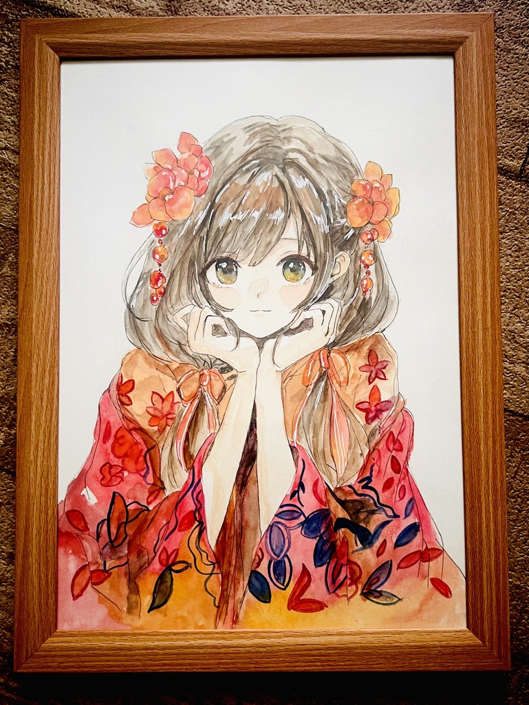 A4透明水彩原画【着物3】